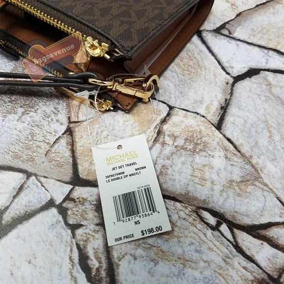 #bagsavenue new jet set travel large double zip wristlet brown michael kors - Picture 7 of 8